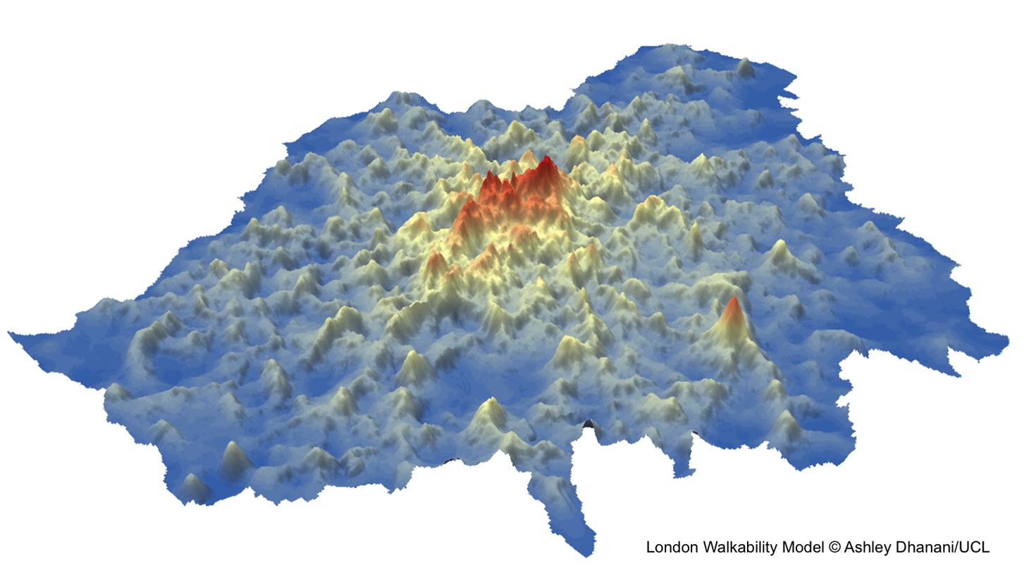 Fig 3. 3D visualisation of London's varying walkability